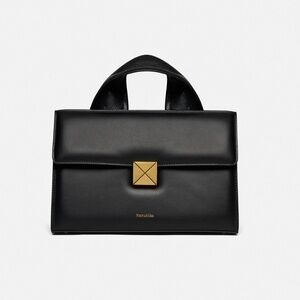 353. NANUSHKA THE SANDI LOCK Top Handle Bag Black Leather $845 NWT